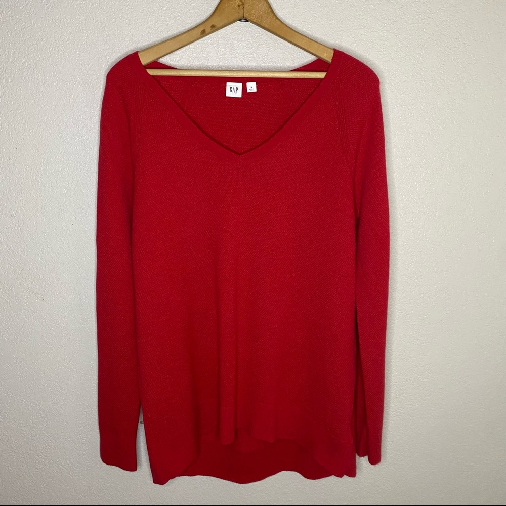 Gap Red Knit V Neck Long sleeve Sweater Blouse